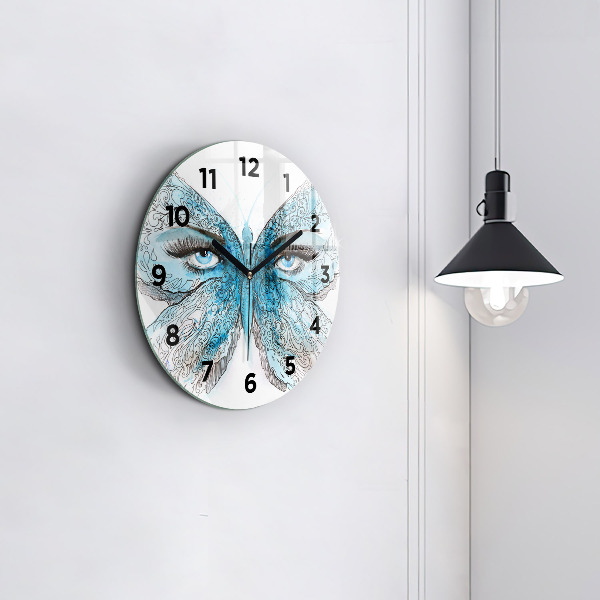 Round glass wall clock Butterfly face