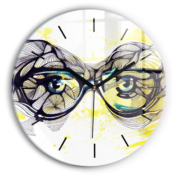 Round glass wall clock Eyes with glasses