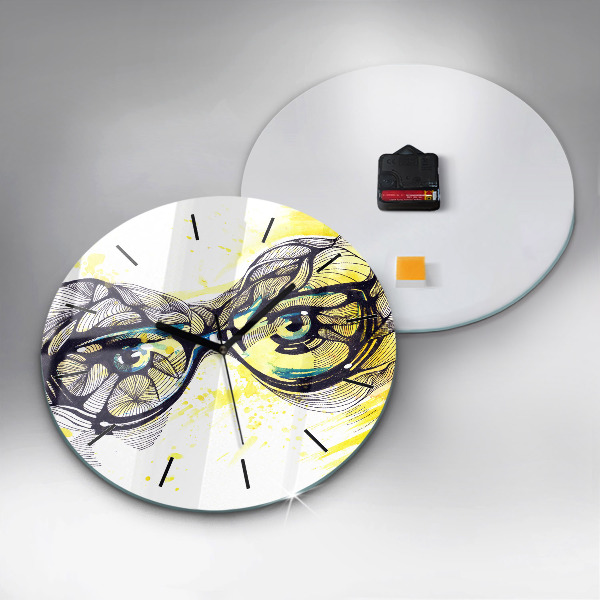 Round glass wall clock Eyes with glasses