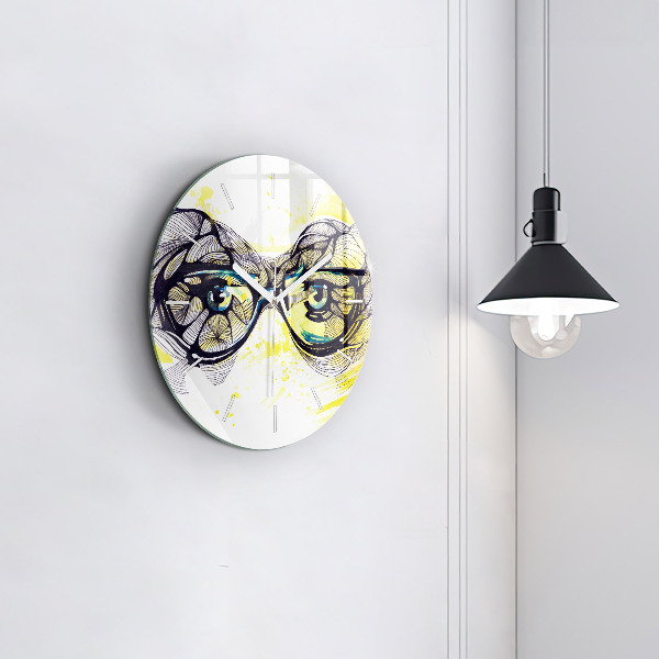 Round glass wall clock Eyes with glasses
