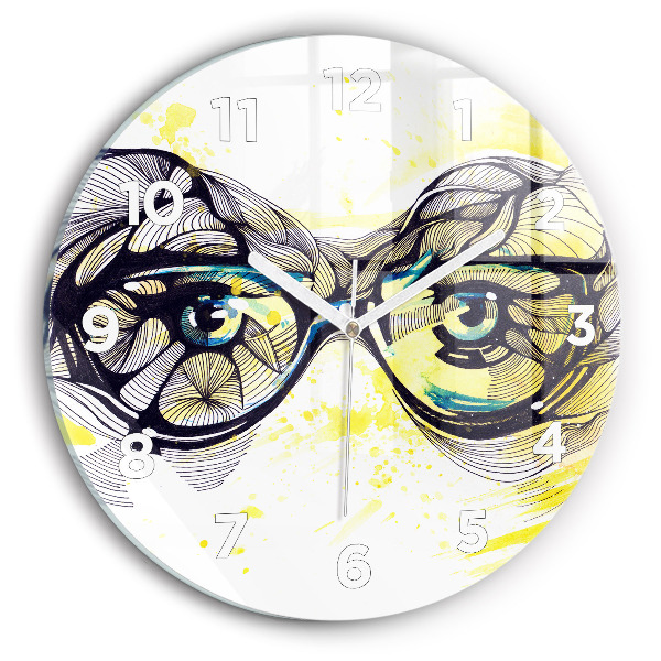 Round glass wall clock Eyes with glasses