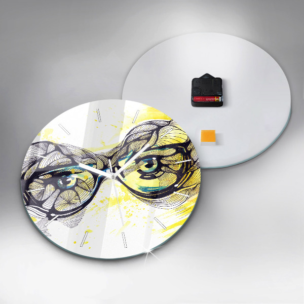 Round glass wall clock Eyes with glasses