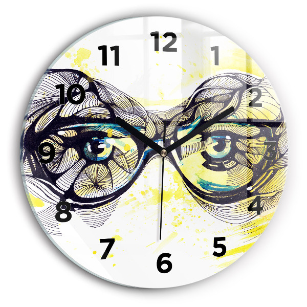 Round glass wall clock Eyes with glasses