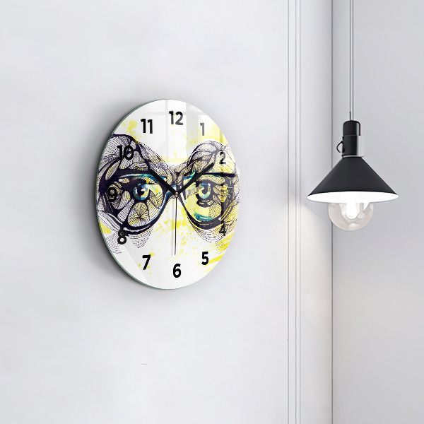 Round glass wall clock Eyes with glasses