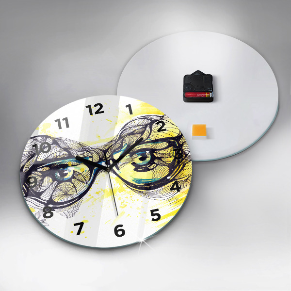 Round glass wall clock Eyes with glasses