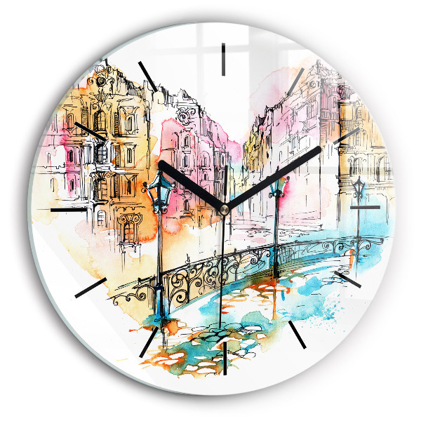 Round glass wall clock Painted Architecture