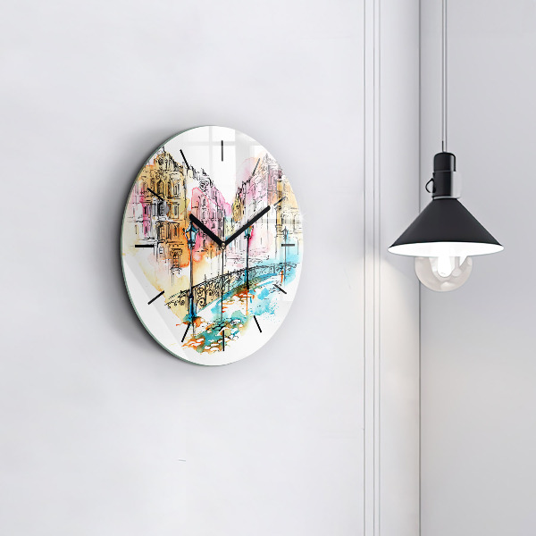 Round glass wall clock Painted Architecture