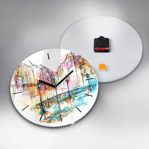 Round glass wall clock Painted Architecture