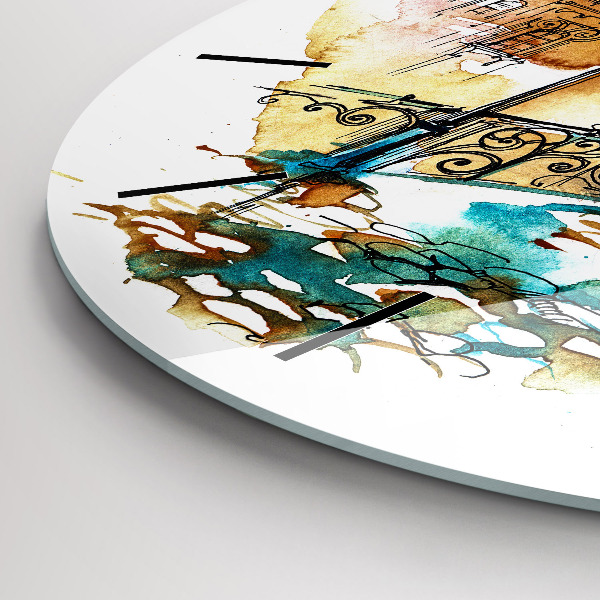 Round glass wall clock Painted Architecture