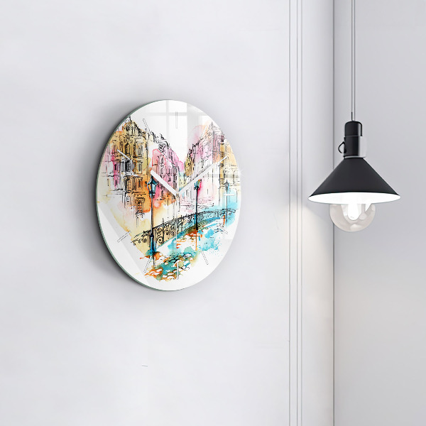 Round glass wall clock Painted Architecture