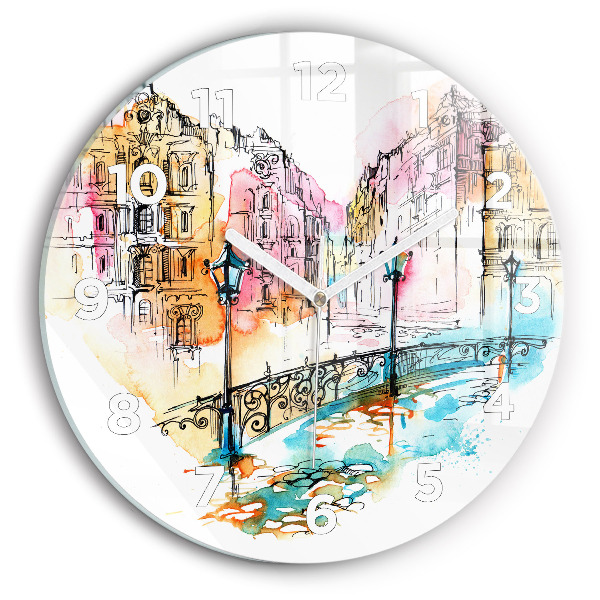 Round glass wall clock Painted Architecture