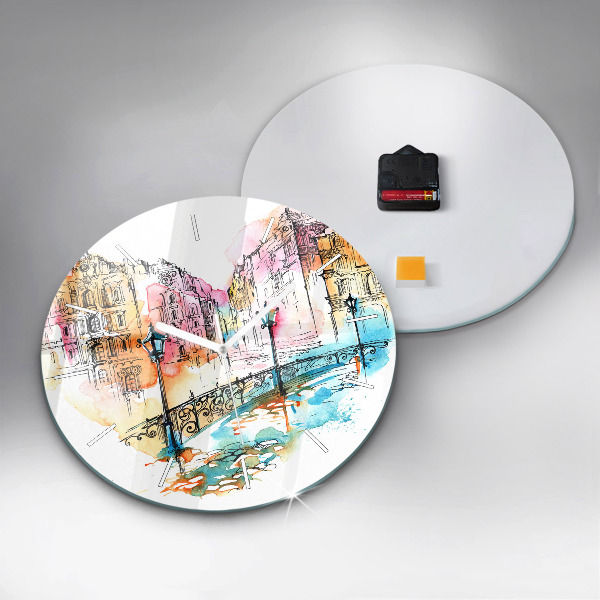 Round glass wall clock Painted Architecture