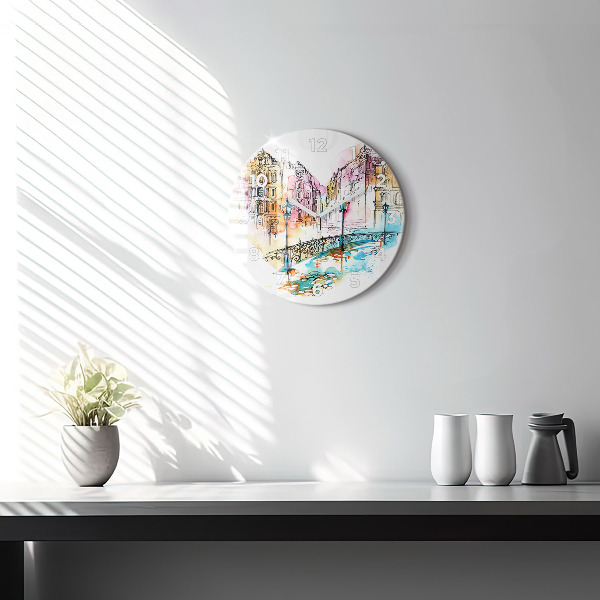 Round glass wall clock Painted Architecture