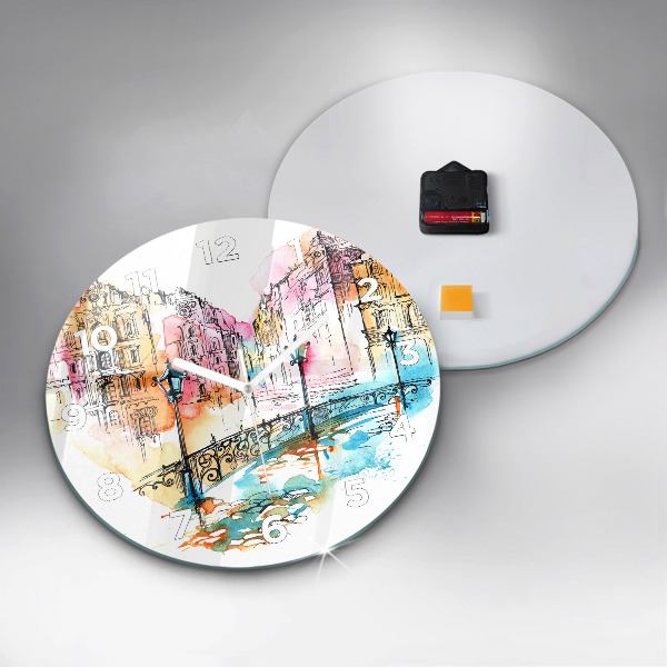 Round glass wall clock Painted Architecture