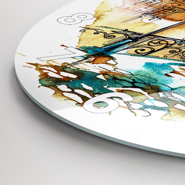 Round glass wall clock Painted Architecture
