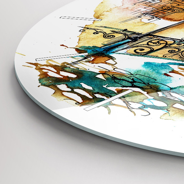Round glass wall clock Painted Architecture