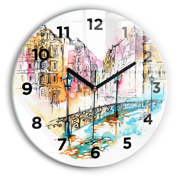 Round glass wall clock Painted Architecture