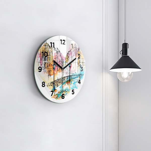 Round glass wall clock Painted Architecture