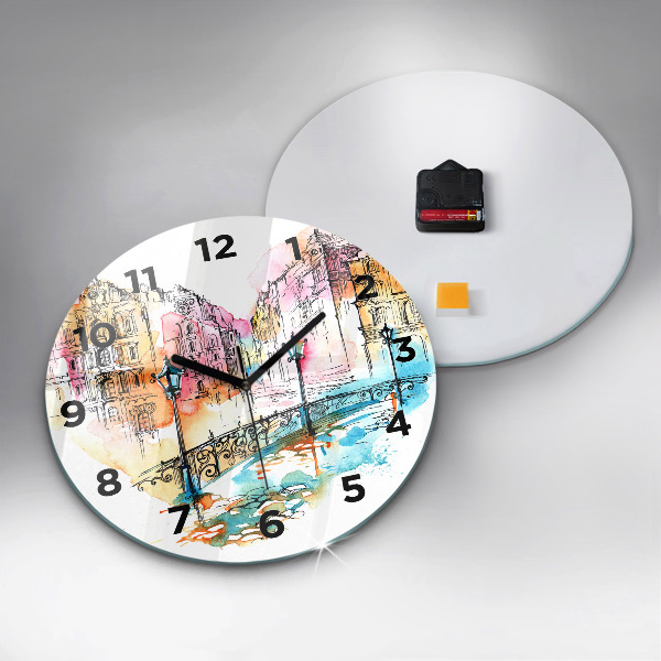Round glass wall clock Painted Architecture