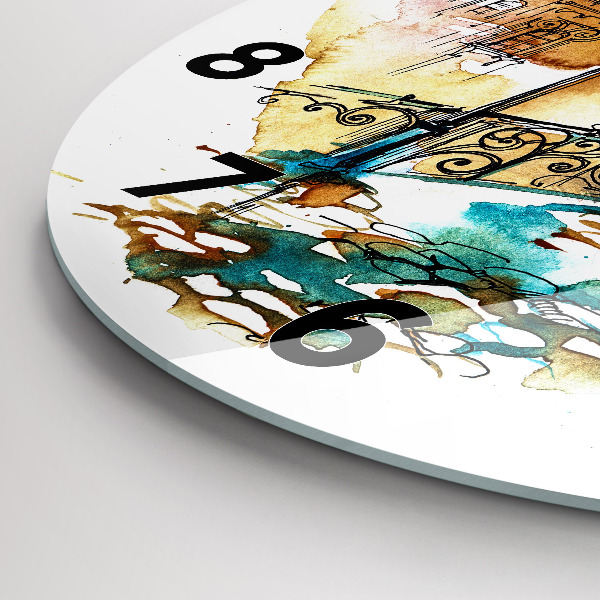 Round glass wall clock Painted Architecture