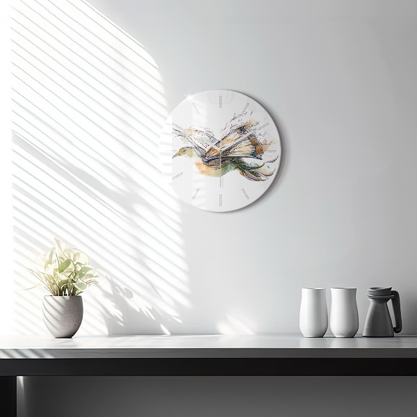 Round glass wall clock The bird and the book