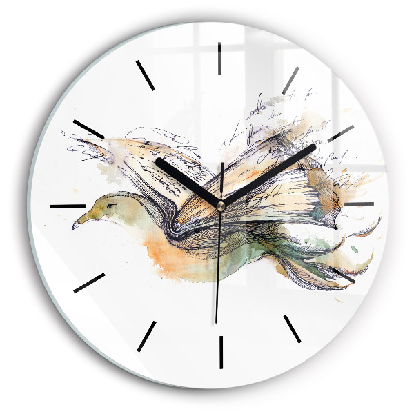 Round glass wall clock The bird and the book