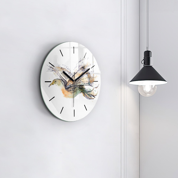 Round glass wall clock The bird and the book