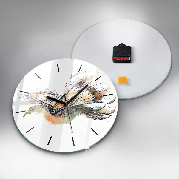 Round glass wall clock The bird and the book
