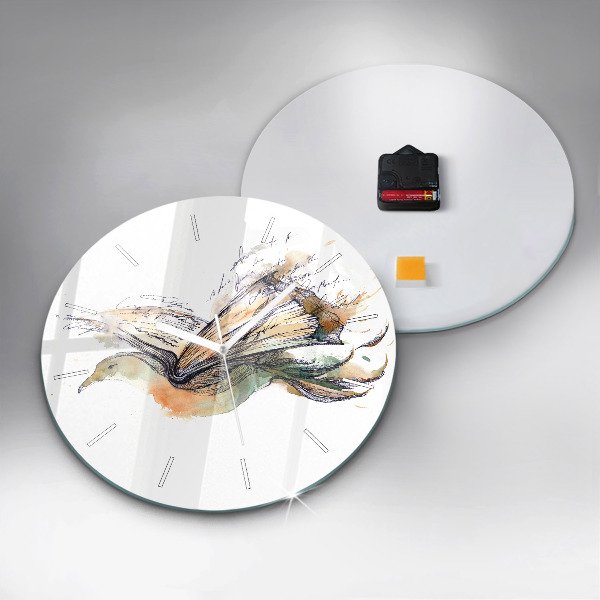 Round glass wall clock The bird and the book
