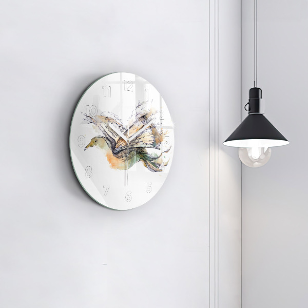 Round glass wall clock The bird and the book