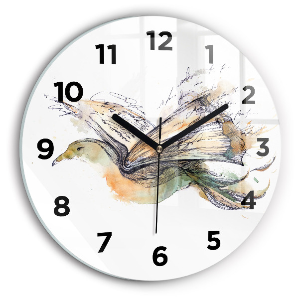 Round glass wall clock The bird and the book