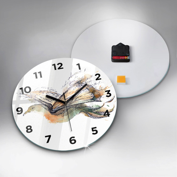 Round glass wall clock The bird and the book