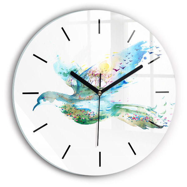 Round glass wall clock Abstraction of bird and spring
