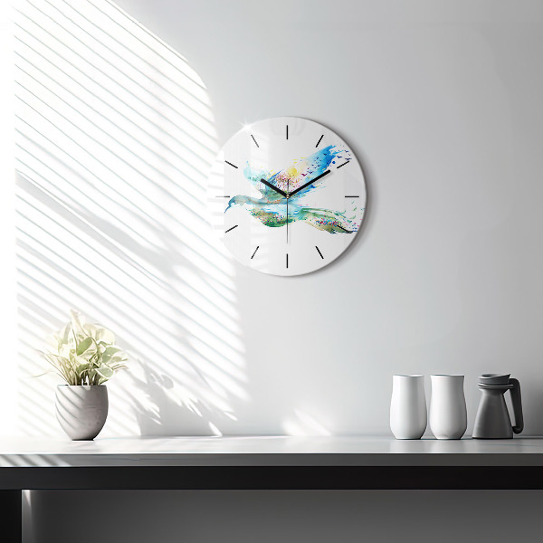 Round glass wall clock Abstraction of bird and spring