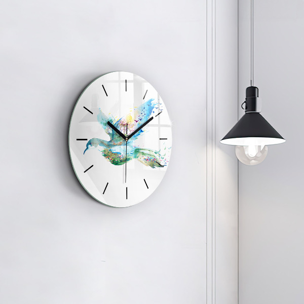 Round glass wall clock Abstraction of bird and spring