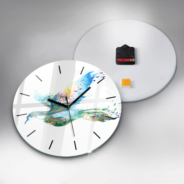 Round glass wall clock Abstraction of bird and spring