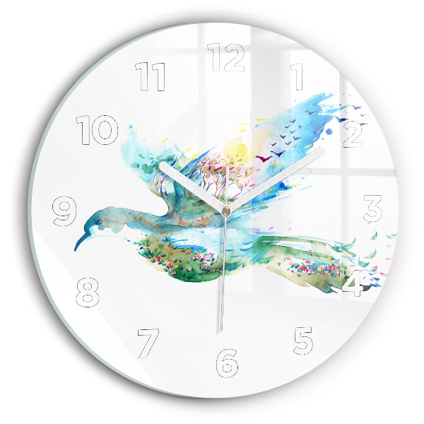 Round glass wall clock Abstraction of bird and spring