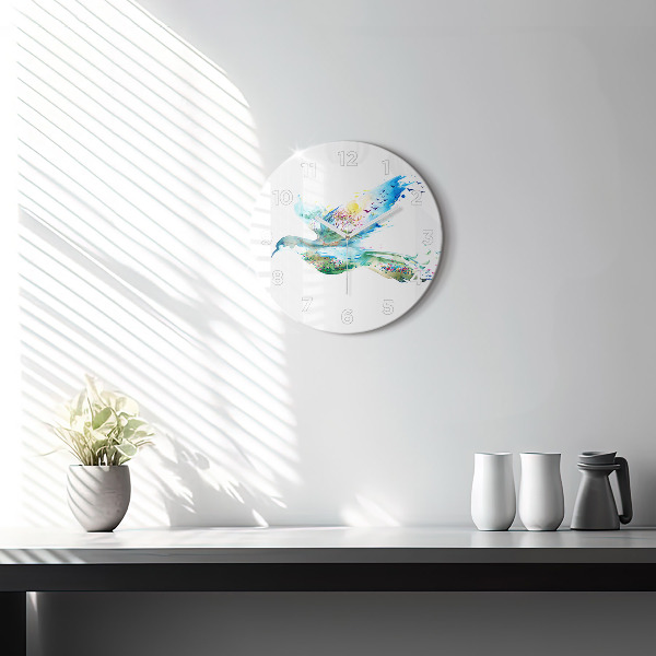 Round glass wall clock Abstraction of bird and spring