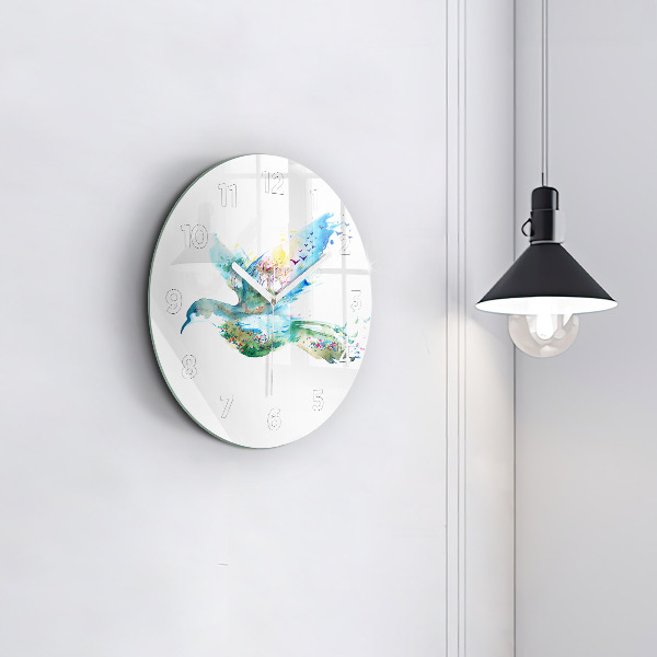 Round glass wall clock Abstraction of bird and spring