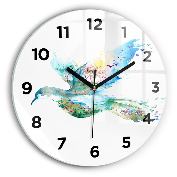 Round glass wall clock Abstraction of bird and spring