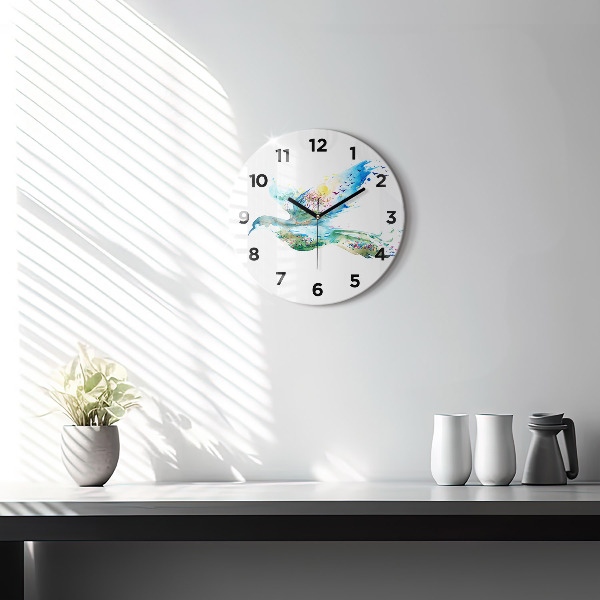 Round glass wall clock Abstraction of bird and spring
