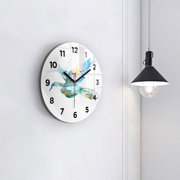 Round glass wall clock Abstraction of bird and spring