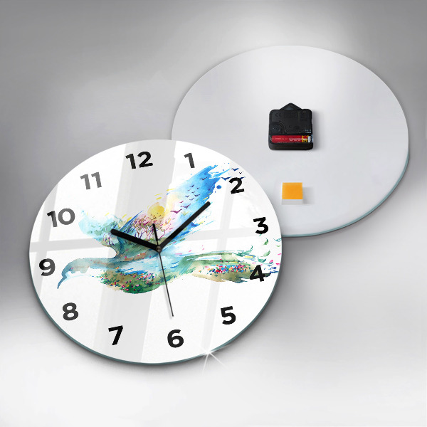 Round glass wall clock Abstraction of bird and spring