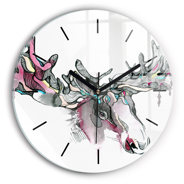 Round glass wall clock Moose abstract