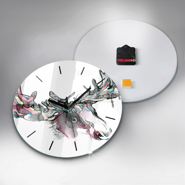 Round glass wall clock Moose abstract