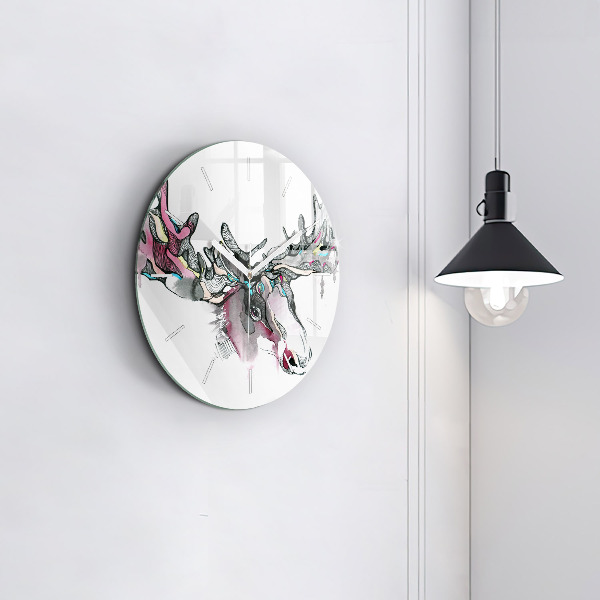 Round glass wall clock Moose abstract