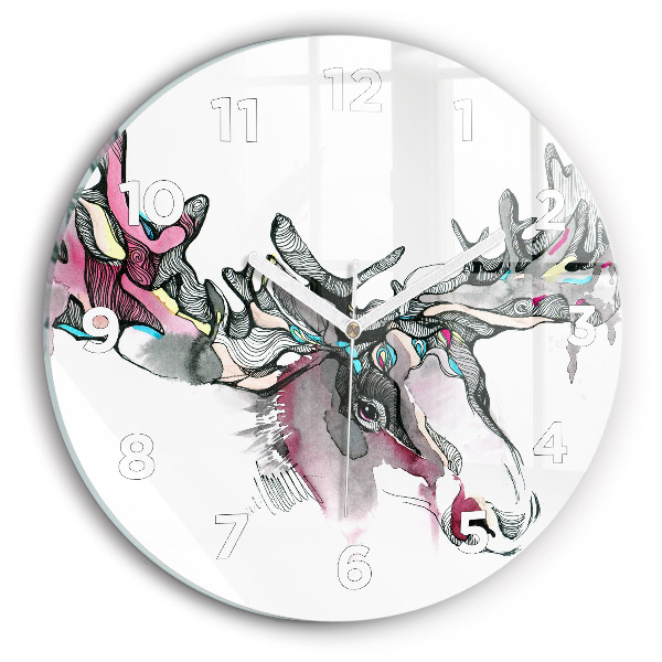 Round glass wall clock Moose abstract