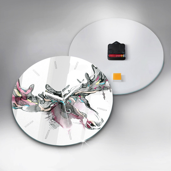 Round glass wall clock Moose abstract