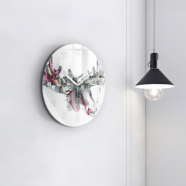 Round glass wall clock Moose abstract