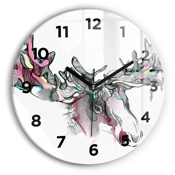 Round glass wall clock Moose abstract